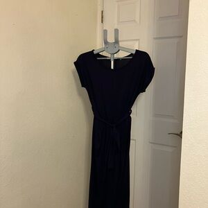 Chic Navy  Blue Midi Dress with Tie